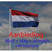 Rond en rond Kaal Autonomie 6 meter mast met vlag en wimpels oranje en rood/wit/blauw